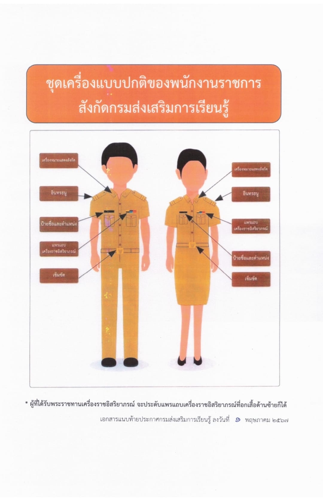 ระเบียบใหม่ เครื่องแบบปกติของพนักงานราชการ กรมส่งเสริมการเรียนรู้-สกร.