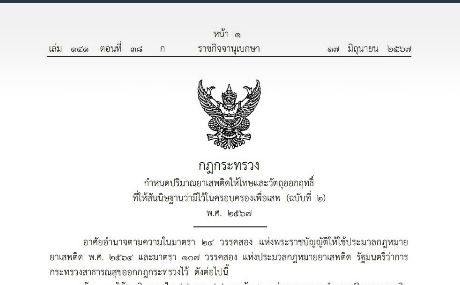 กฎกระทรวงกำหนดปริมาณยาเสพติดให้โทษและวัตถุออกฤทธิ์ที่ให้สันนิษฐานว่ามีไว้ในครอบครองเพื่อเสพ (ฉบับที่ ๒) พ.ศ. ๒๕๖๗